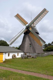 Amrum windmill with museum, fog, Amrum, North Sea island, North Frisia, Schleswig-Holstein,