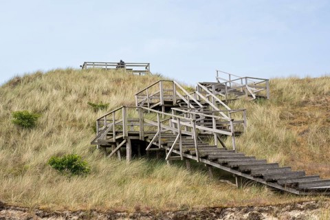 Ascent to the viewing platform, viewing dune, Amrum, North Sea island, North Frisia,