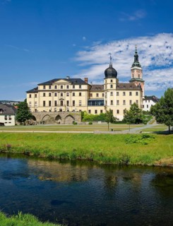 Neoclassical Lower Castle and St Mary's Evangelical-Lutheran Town Church on the River Weisse