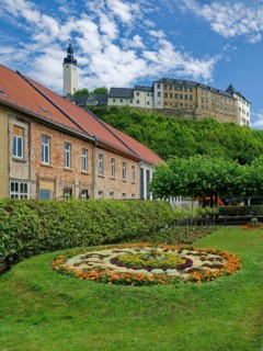 Greiz Flower Clock in the Princely Greiz Park and Upper Castle, residential town of Greiz,