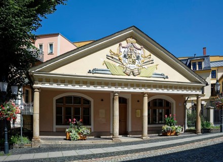 Classical Greiz main guardhouse, old guardhouse, today wedding chapel, residential town of Greiz,