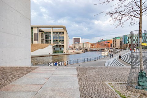 Bundestag and Marie-Elisabeth-Lüders-Bridge in Berlin, Germany, Europe