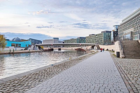 Spreebogen near Gustav-Heinemann-Brücke in Berlin, Germany, Europe