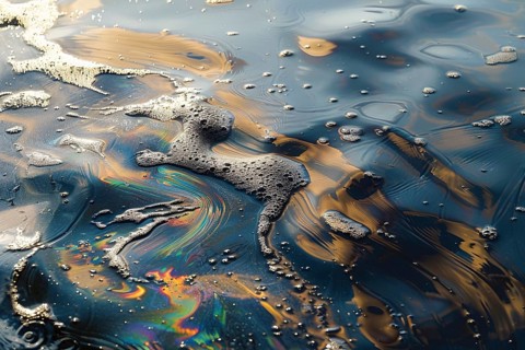 Oil pollution on ocean water. Generative Ai, AI generated