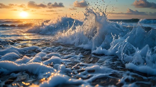 Ocean wave cresting with foam water glistening under sunlight, AI generated