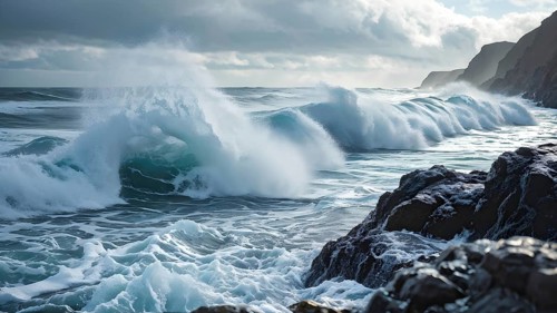 Ocean wave cresting with foam water glistening under sunlight, AI generated