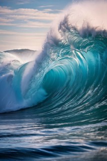 Ocean wave cresting with foam water glistening under sunlight, AI generated