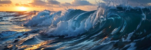 Ocean wave cresting with foam water glistening under sunlight, AI generated