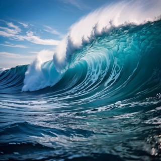 Ocean wave cresting with foam water glistening under sunlight, AI generated