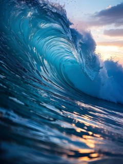 Ocean wave cresting with foam water glistening under sunlight, AI generated