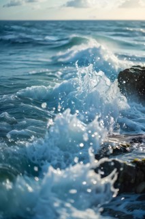 Ocean wave cresting with foam water glistening under sunlight, AI generated