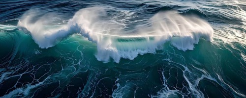 Aerial view of an cresting ocean wave unfolding its violent beauty, AI generated