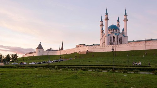 Famous tourist attraction, modern architecture in Kazan city center. Islam and travel concept