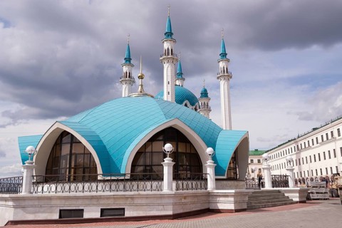 Famous tourist attraction, modern architecture in the center of Kazan. Islam and traveling