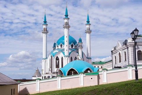 Famous tourist attraction, modern architecture in the center of Kazan. Islam and traveling