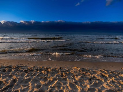Sandy beach beach on the island of Usedom on the Baltic Sea at sunset, Zempin, Mecklenburg-Western