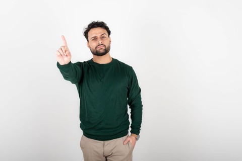 Man making an objection with her hand