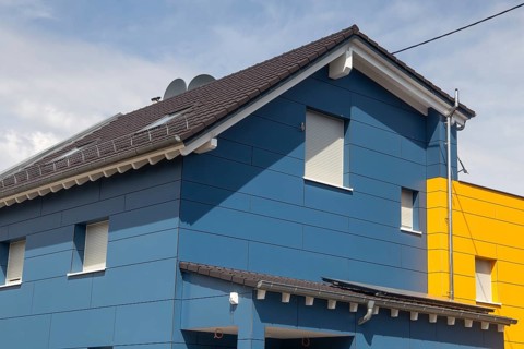 Façade cladding on a residential building