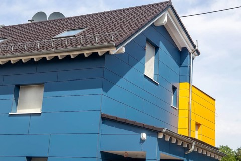 Façade cladding on a residential building