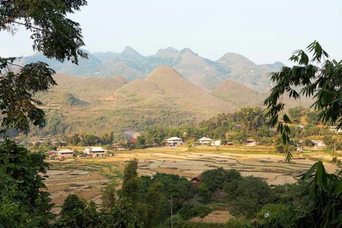 Karst hills and fields, Dong Van Karst Plateau UNESCO Global Geopark, Ha Giang Province, Vietnam,