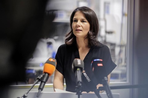 Annalena Bärbock (Alliance 90/The Greens), Federal Foreign Minister, during a press statement as