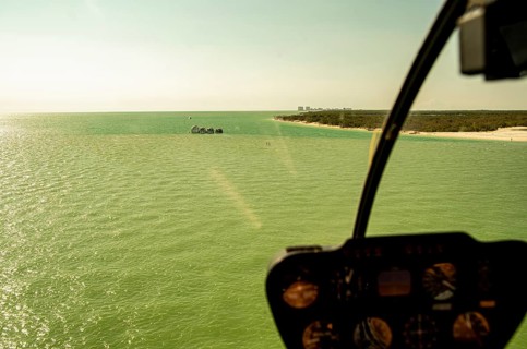 The Dome Home of Cape Romano from the cockpit of a helicopter, Florida, USA, North America