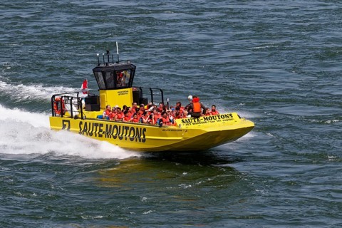 Jet boating, jet boat ride on the Saint Lawrence River, Summer, Montreal, Province of Quebec,