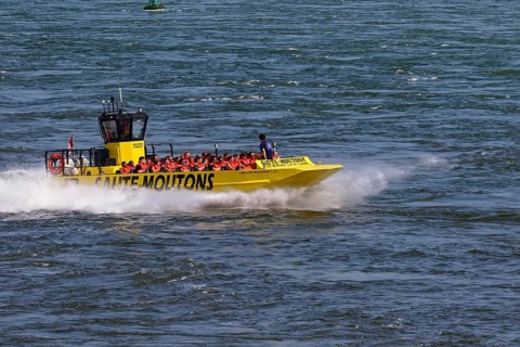 Jet boating, jet boat ride on the Saint Lawrence River, Summer, Montreal, Province of Quebec,