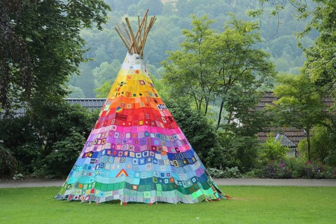 Colourful tipi, tent, wigwam, Indian tent, castle park, Siegen, Siegerland, North Rhine-Westphalia,