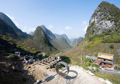 View of the Dong Van UNESCO Global Geopark at the Youth Monument, Ha Giang Province, Vietnam, Asia