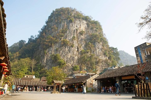 Karst hill in the centre of the old town of Dong Van, Ha Giang province, Vietnam, Asia