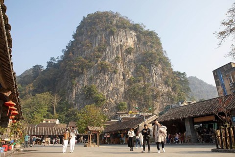Karst hill in the centre of the old town of Dong Van, Ha Giang province, Vietnam, Asia