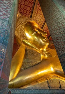Close-up of the Reclining Buddha statue, Wat Pho complex, Bangkok, Thailand, Asia