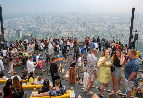 View of skyscrapers of the central business district of Bangkok from the observation deck of the