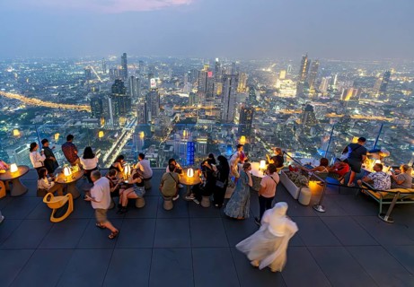 View of skyscrapers of the central business district of Bangkok from the observation deck of the