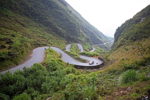 Winding road through the northern mountain landscape, Ha Giang province, Vietnam, Asia