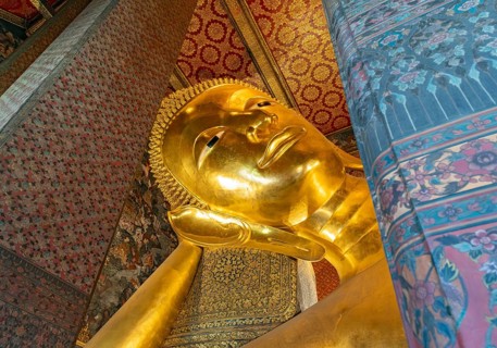 Close-up of the Reclining Buddha statue, Wat Pho complex, Bangkok, Thailand, Asia