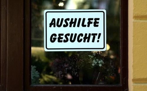 Sign Temporary help wanted at Fenstert, labour shortage in the service sector, service staff,