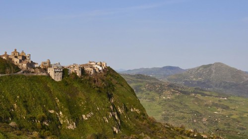 Polizzi Generosa, village in the national park, situated on green hill, green plain, Madonie