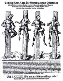 Burning of witches in Wittenberg, woodcut showing the burning of four persons as witches in