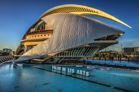 Palau de les Arts, Cuitat de les Arts i les Ciences, evening light, modern architecture, Valencia,