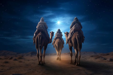 Christmas Jesus birth concept, Adoration of the Magi, Three Wise Men, Three Kings, and the Three