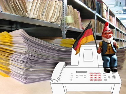 Symbolic image, German Michel, file shelves, federal authorities, digitisation of administration,
