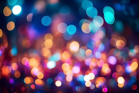 An abstract and colorful defocused blurred bokeh background with bright lights and festive