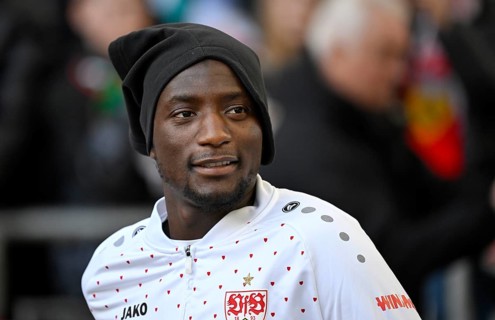 Warm-up, Training, Serhou Guirassy VfB Stuttgart (09) with tube cap, MHPArena, MHP Arena Stuttgart,