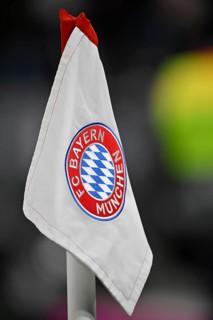 Corner flag with logo FC Bayern Munich FCB, Allianz Arena, Munich, Bavaria, Germany, Europe