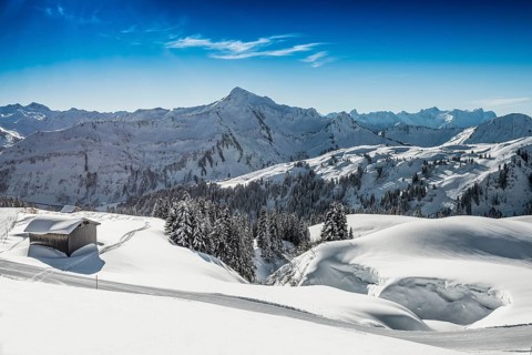 Snow-covered mountain landscape, Damüls, Bregenzerwald, Vorarlberg, Austria, Europe