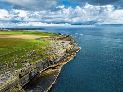 Aerial view of rugged cliffs on the North Sea coast, Wick, County Caithness, Scotland, United
