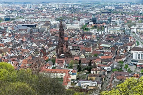 View from the Schlossberg to the Münsterplatz, the Freiburg Cathedral of Our Lady, Old Town, New