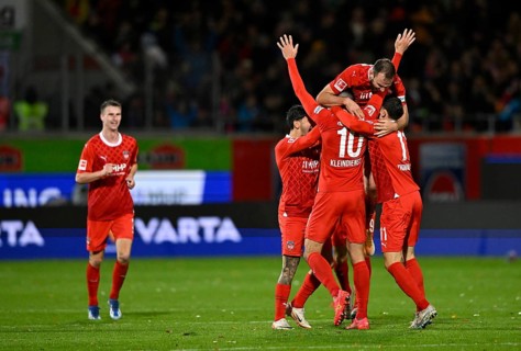 Goal celebration Tim Kleindienst 1. FC Heidenheim 1846 FCH (10) l, Voith-Arena, Heidenheim,